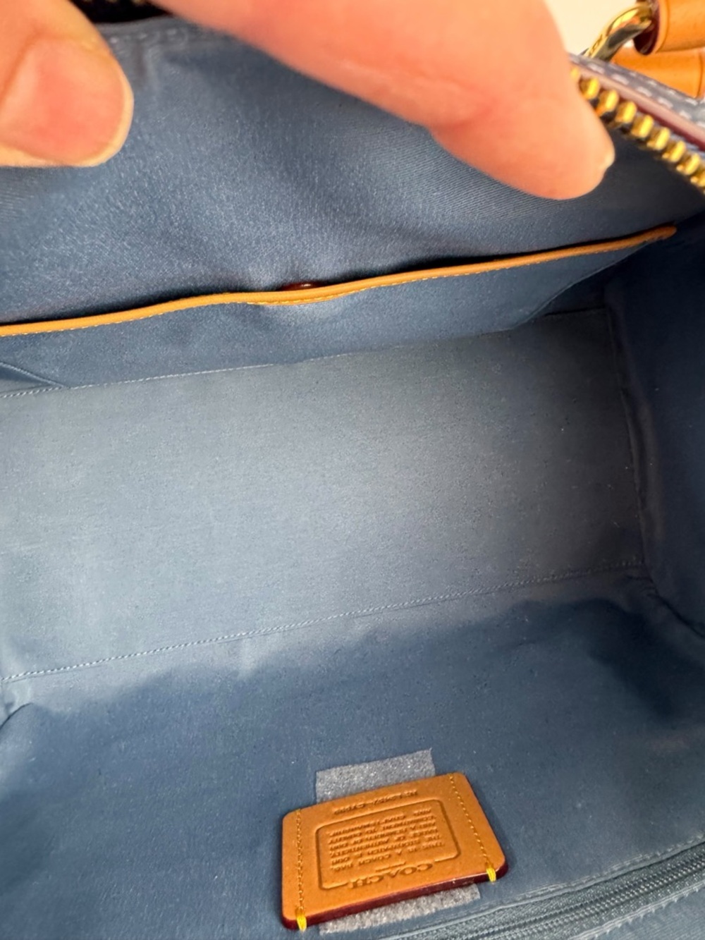Coach Large Rowan Denim Signature Satchel Leather Trim Crossbody Strap - Picture 8 of 12